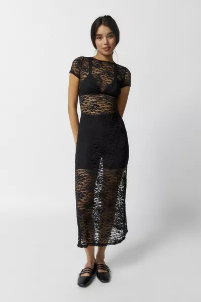 Motel Detrie Sheer Lace Midi Dress | Urban Outfitters (US and RoW)