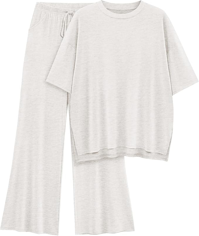 Womens Lounge Set 2026 Summer 2 Piece Outfits Oversized Short Sleeve Tops & Wide Leg Pant Matchin... | Amazon (US)