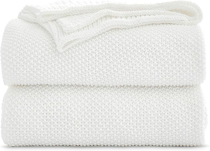 Longhui bedding 100% Cotton Ivory White Lightweight Cable Knit Throw Blanket for Couch Sofa Bed H... | Amazon (US)