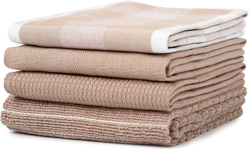 Kitchen Towels 100% Cotton Tan Dish Towels, Set of 4, Oeko-Tex 100% Cotton Hand Towels, Tea Towel... | Amazon (US)