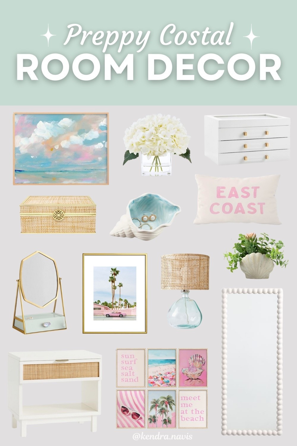 ✨ Preppy Coastal Room Decor 🐚🌊

Pottery Barn Teen • coastal bedroom decor • preppy room ideas • beachy home aesthetic • coastal grandmillennial style • rattan decor • pastel room decor • girly coastal aesthetic • seashell decor • wicker storage box • coastal throw pillow • beach wall art • hydrangea decor • glam vanity mirror • coastal nightstand • acrylic floral arrangement • bubbly mirror • glass table lamp • coastal gallery wall • preppy beach prints • nautical chic style • palm tree art • coastal home inspo

#LTKHome