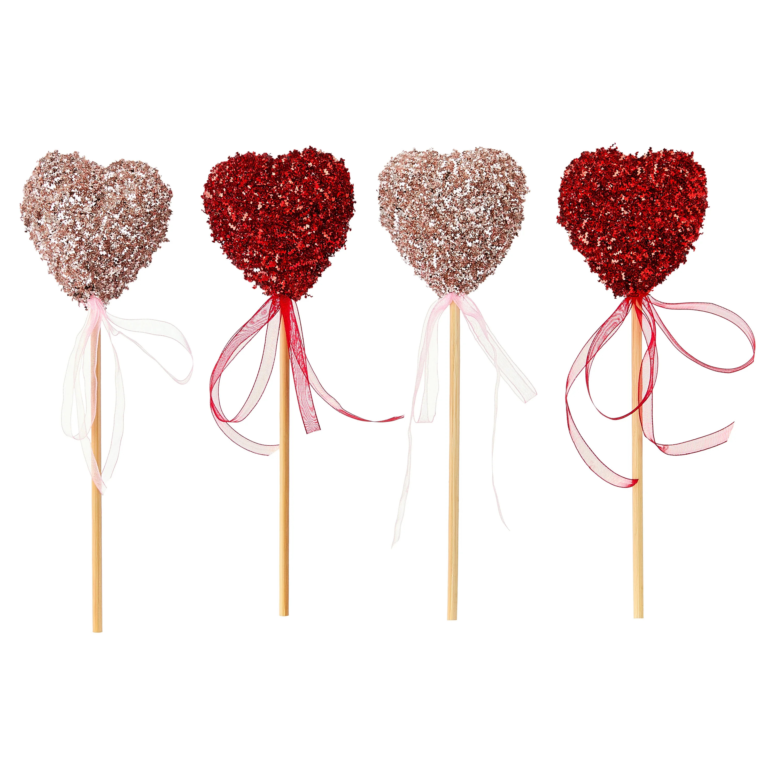 Tinsel Heart Decorative Picks, Red and Pink, 8", 4 Count, Valentine's Day by Way To Celebrate | Walmart (US)