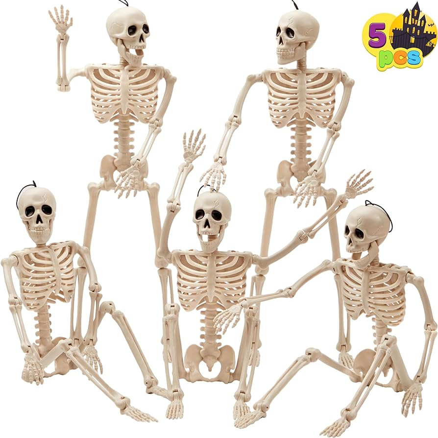 JOYIN 5 PCS Posable Halloween Skeleton Decor 16 Inches, Full Body Posable Joints Hanging Skeleton... | Amazon (US)