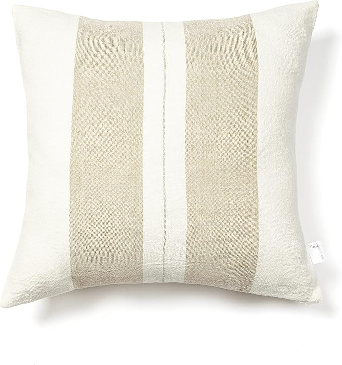 STITCH N STRING 18x18 Inches Pack of 2 Linen Yarn Dyed Striped Decorative Bedroom Throw Pillows C... | Amazon (US)