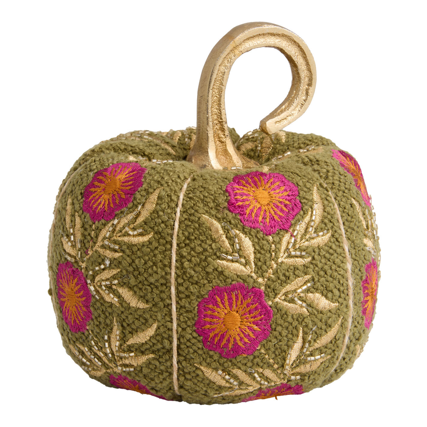 Small Avocado Green Boucle Floral Pumpkin Decor | World Market