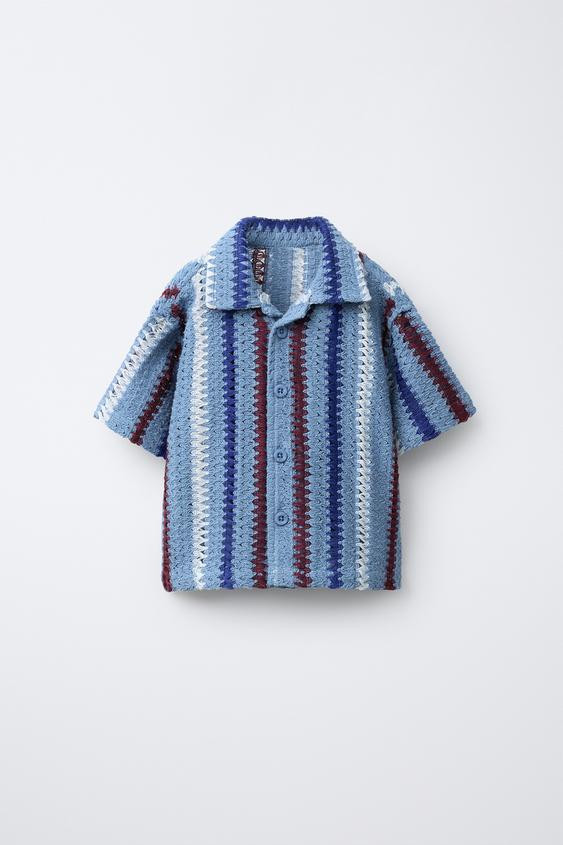 STRIPED CROCHET KNIT SHIRT | Zara US