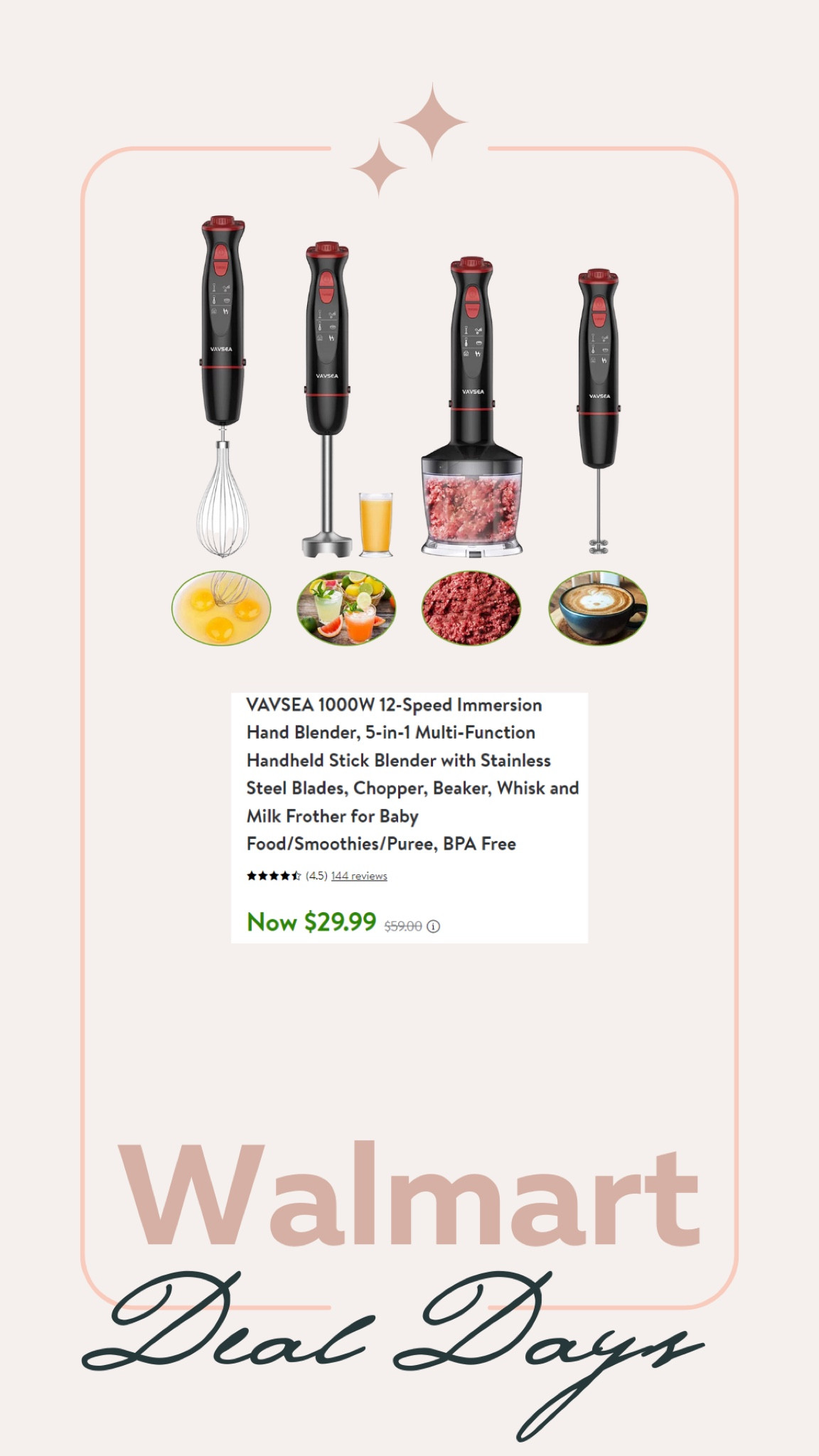 Vavsea Immersion Hand Blender, 12-Speed Multi-function Handheld Stick Blender with Stainless Steel Blades