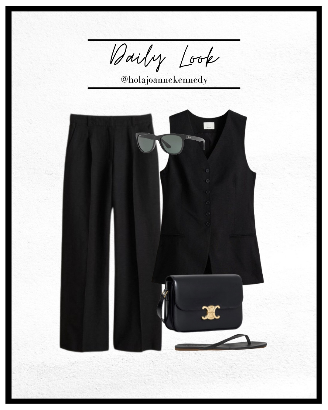 black linen waistcoat, linen co ord, black tailored trousers, monochrome outfit, quiet luxury style, old money aesthetic, summer workwear, minimalist fashion, black outfit inspiration, sleeveless waistcoat, tailored separates, ray ban sunglasses, celine bag, designer inspired style, elevated basics, chic summer outfit, capsule wardrobe, neutral style, luxury fashion inspiration, black sandals, toe post sandals, office outfit, smart casual style, timeless fashion, classic wardrobe

#LTKworkwear #LTKstyletip #LTKuk