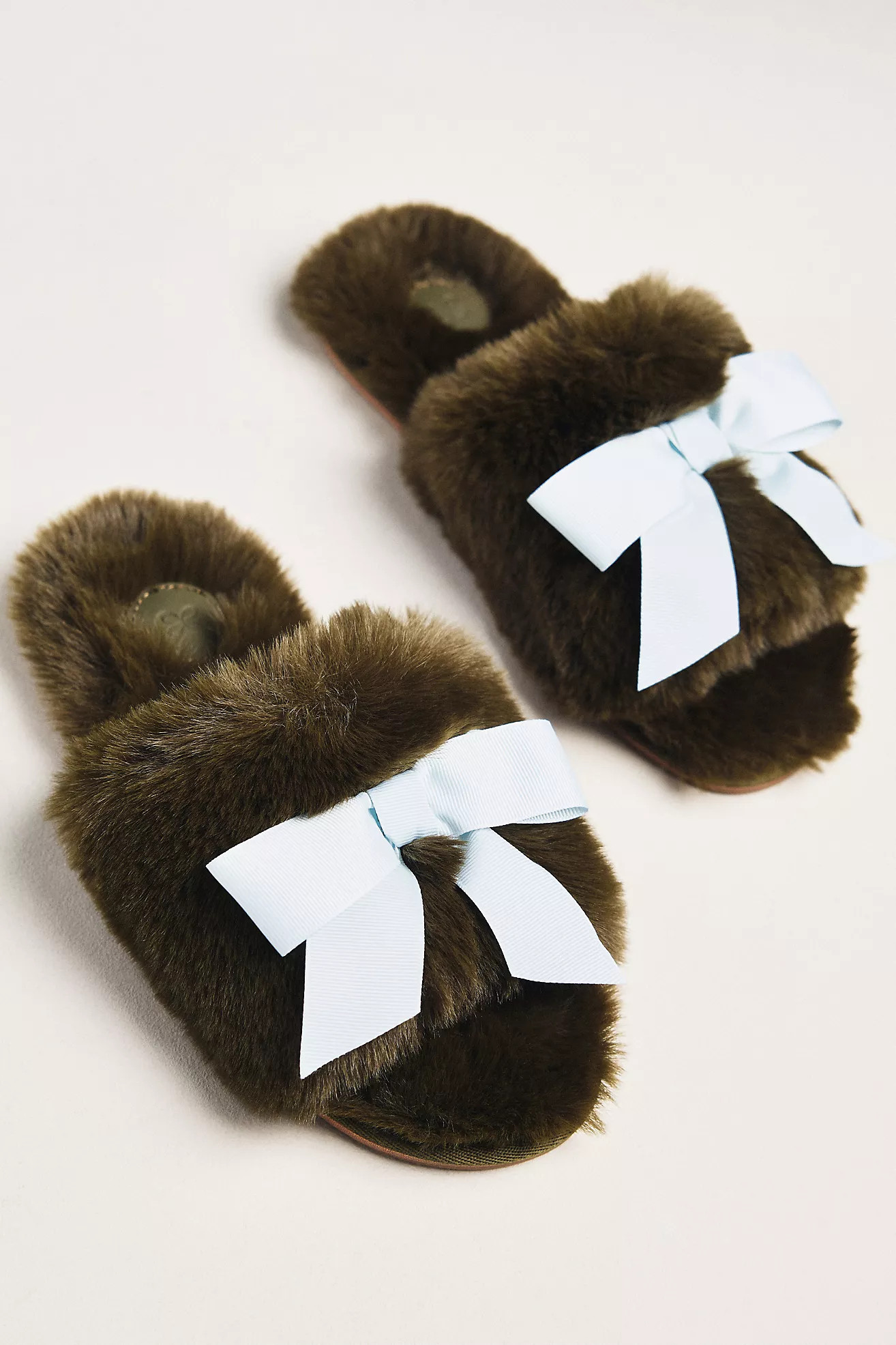 Maeve Faux Fur Open-Toe Bow Slippers | Anthropologie (US)