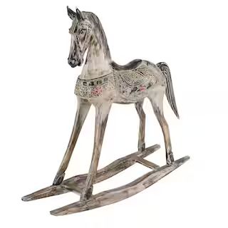Litton Lane 39 in. x 40 in. White Wood Vintage Horse Sculpture 62811 - The Home Depot | The Home Depot