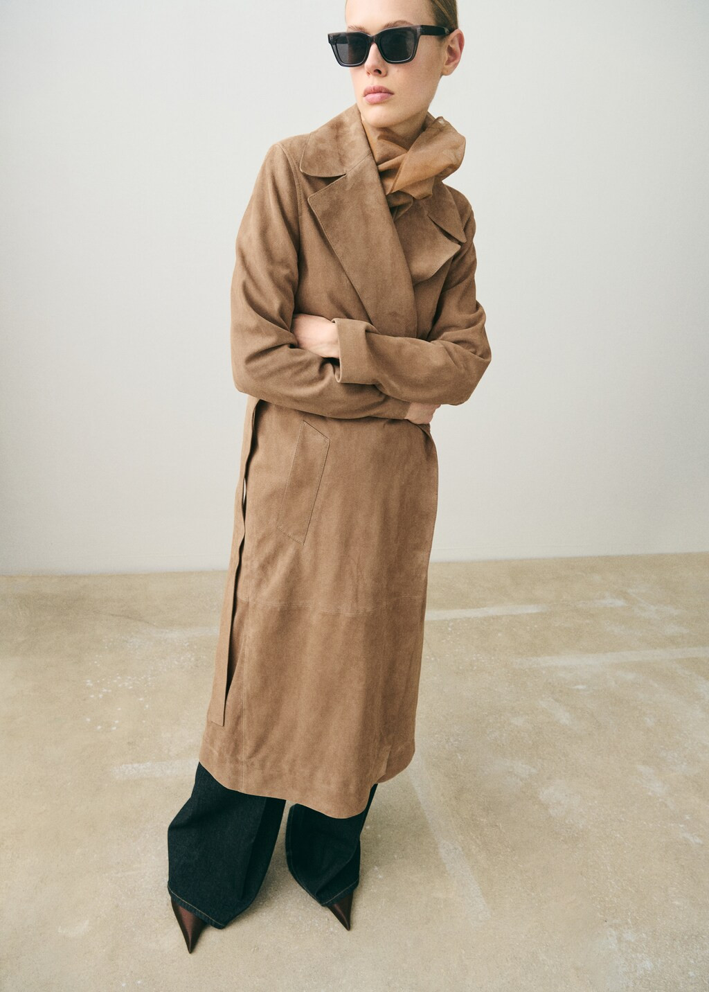 Belted suede trench coat - Women | MANGO United Kingdom | MANGO (UK)