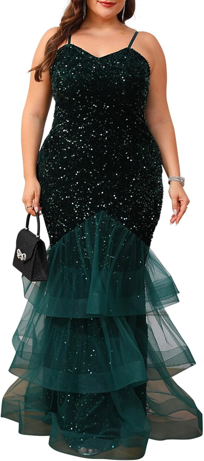 dasmzper Women Sexy Sleeveless Sequin Mesh Patchwork Maxi Dress Plus Size Sling Cocktail Party Formal Gowns | Amazon (US)