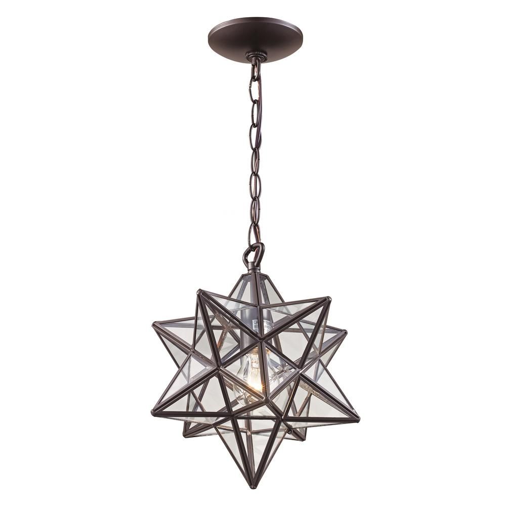 1-Light Bronze Star Pendant with Clear Glass Shade | The Home Depot