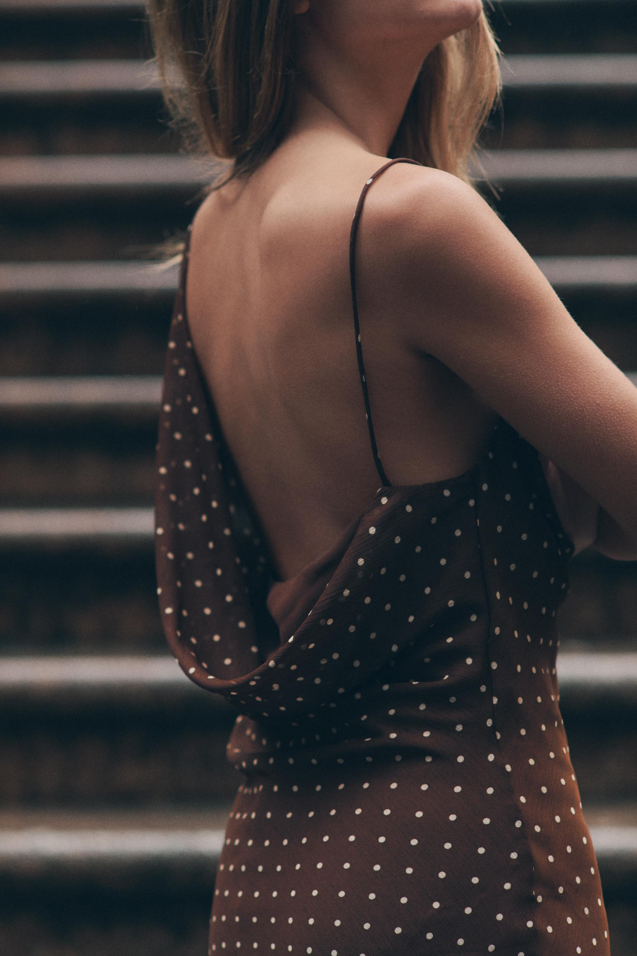 DRAPED NECK POLKA DOT DRESS | Zara US