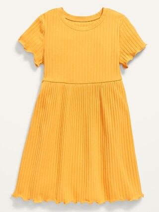 Solid Rib-Knit Lettuce-Edged Dress for Toddler Girls | Old Navy (US)