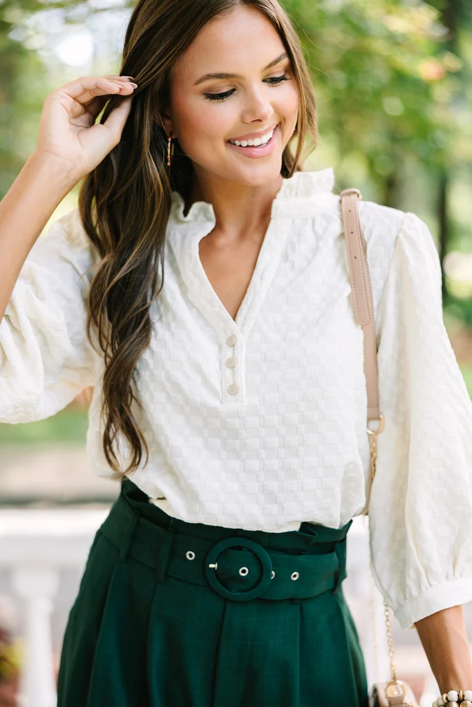 All Up To You Cream White Textured Blouse | The Mint Julep Boutique