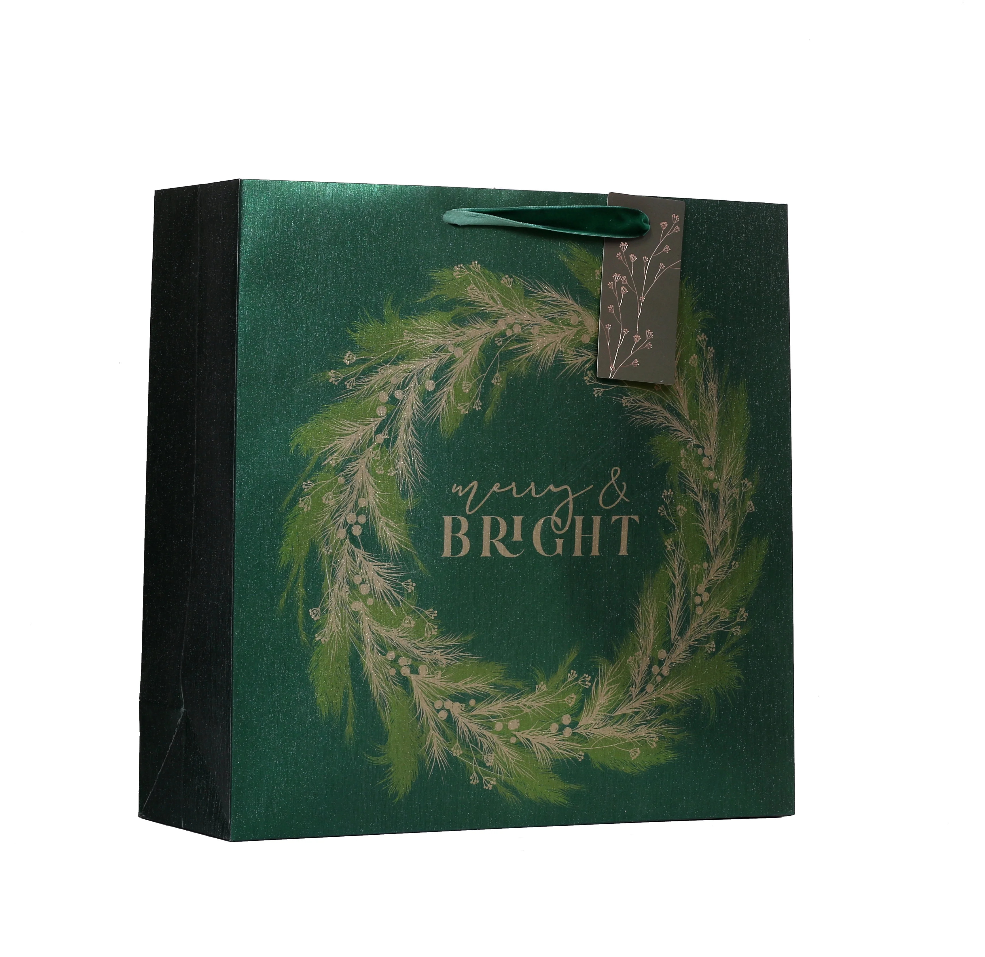 Large Square Gold Metallic and Green Christmas Gift Bag (12"x 12") by My Texas House | Walmart (US)