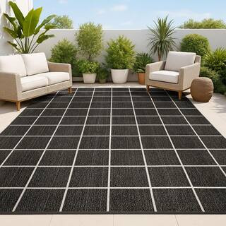 Grid Modern Black/Cream 5 ft. x 8 ft. Squares Indoor/Outdoor Area Rug | The Home Depot