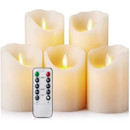 Flameless Candles LED Candles Realistic Moving Set of 5 Ivory Battery Candles Real Wax Pillar with 1 | Walmart (US)