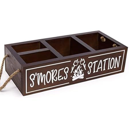 S'mores Station Box - Wooden Smores Bar Holder Caddy Tray Kit with Handles, Farmhouse Kitchen Decor  | Amazon (US)