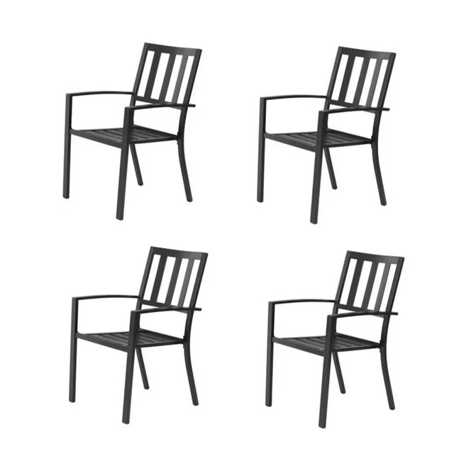 Sophia & William Outdoor Patio Metal Dining Chairs Iron Stackabe Chair with Armrest Set of 4, Bla... | Walmart (US)