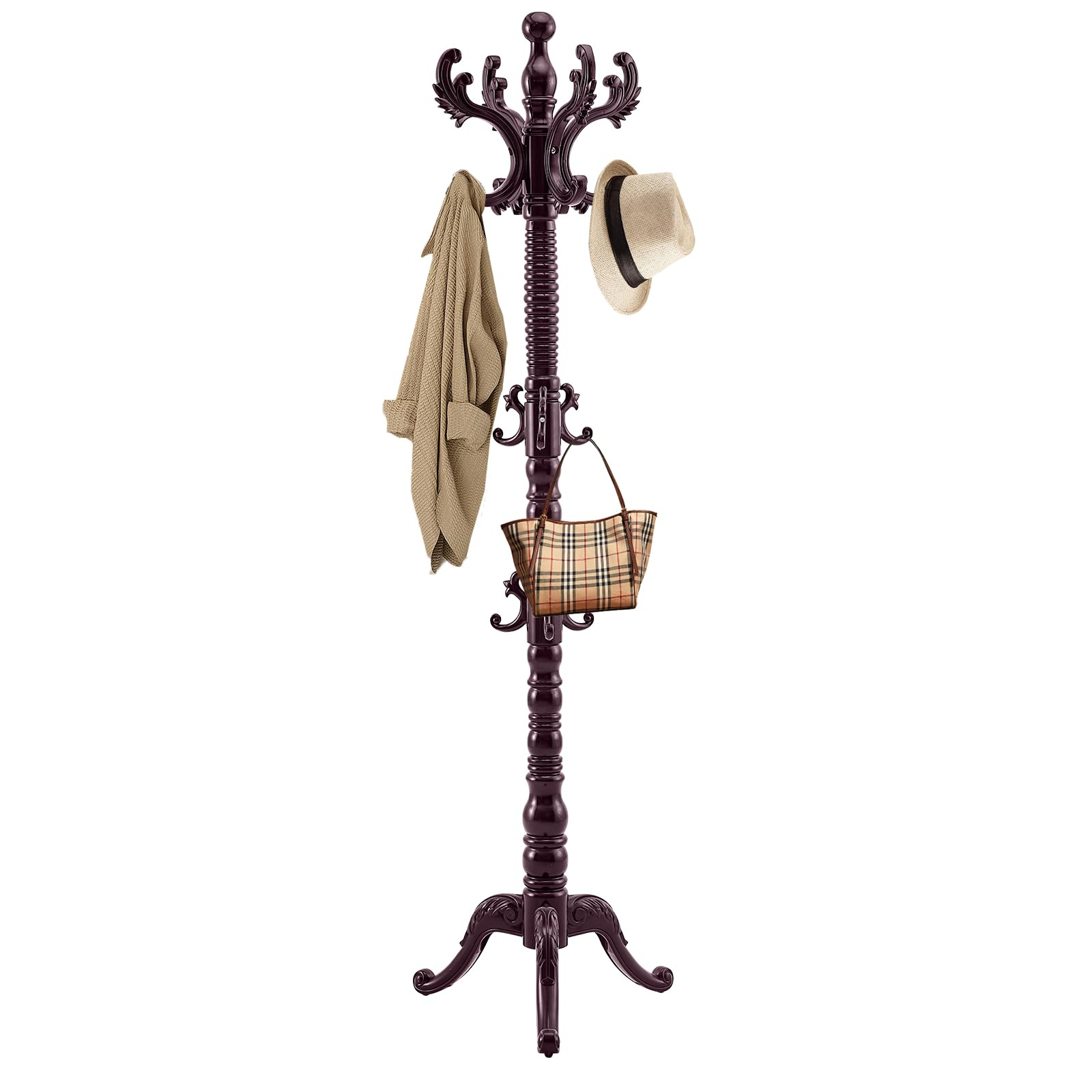Wooden Coat Rack Freestanding, Solid Wood Coat Rack Stand with 14 Hooks, Vintage Heavy Duty Coat ... | Amazon (US)