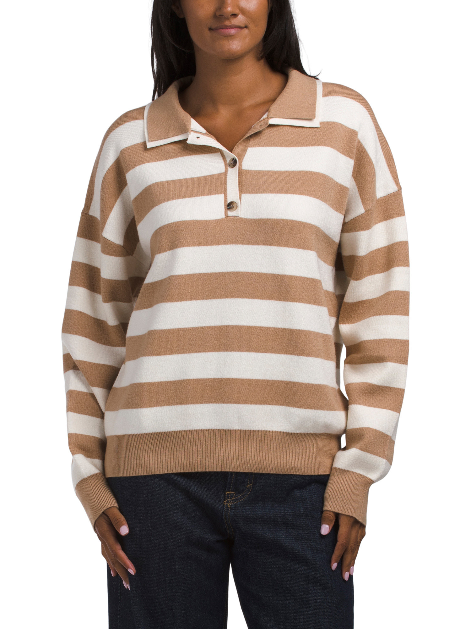 Double Johnny Collar Rugby Striped Pull Over Sweater | Women | Marshalls | Marshalls