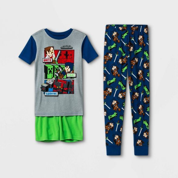 Boys' Minecraft 3pc Pajama Set - Blue/Green | Target