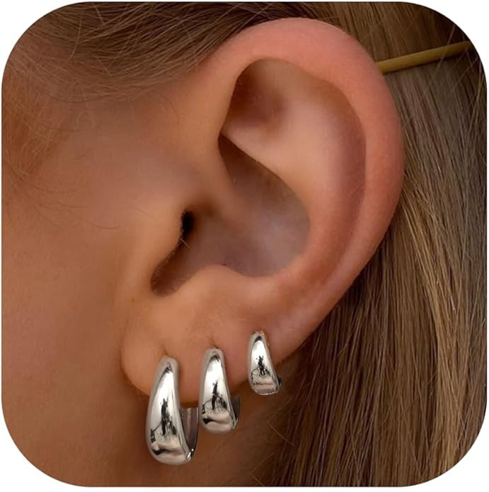 BESTEEL 3Pairs Gold Hoop Earrings Set for Women Chunky Gold Silver Earring 14K Gold Filled Hypoal... | Amazon (US)