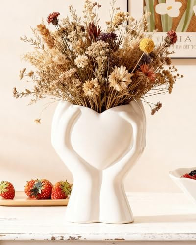A Heart Held in Two Hands White Vases for Flowers - Cute Modern Small Ceramic Flower Vase for Pam... | Amazon (US)