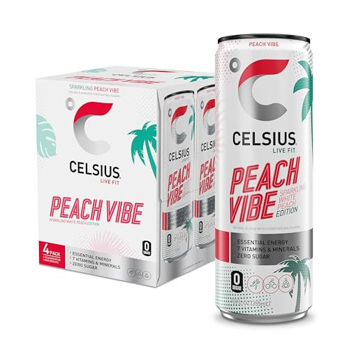 CELSIUS Sparkling Peach Vibe, Functional Essential Energy Drink 12 Fl Oz (Pack of 4) | Amazon (US)