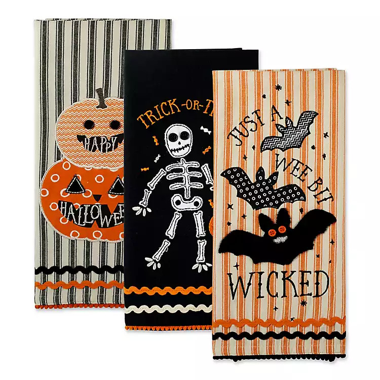 Halloween Embellished Dish Towels, Set of 3 | Kirkland's Home