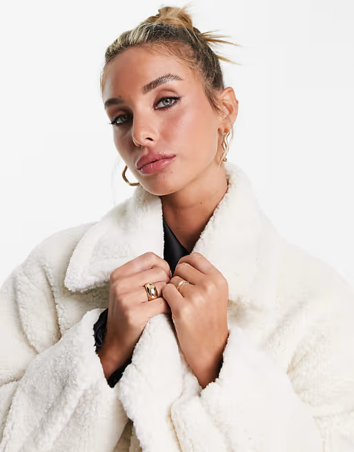 Pretty Lavish oversized boucle teddy coat in cream | ASOS (Global)