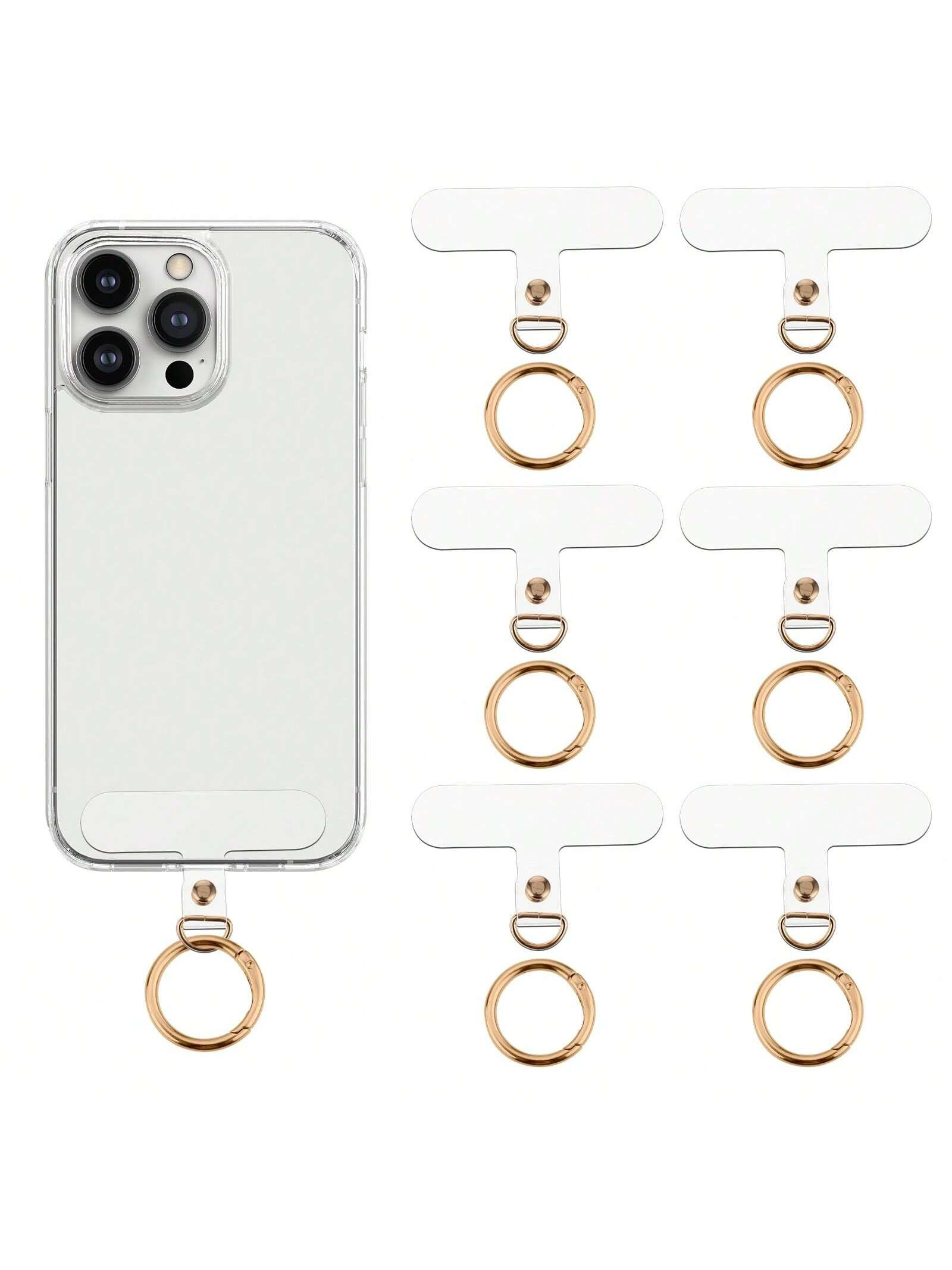 6pcs Gold Phone Strap Patch With 6 Metal Spring Rings, Universal Mobile Phone String Label Phone ... | SHEIN