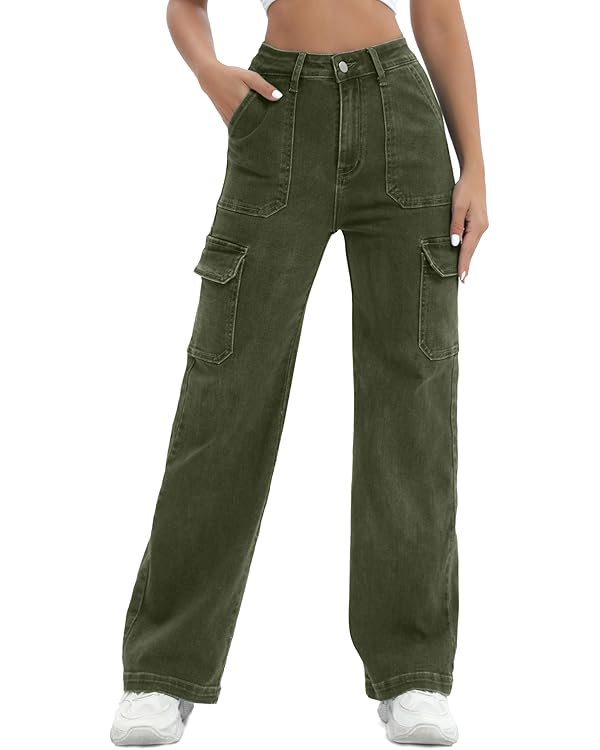 Women Cargo Jeans High Waist Y2K Straight Leg Trendy Stretchy Lightweight Jeans for Women | Amazon (US)