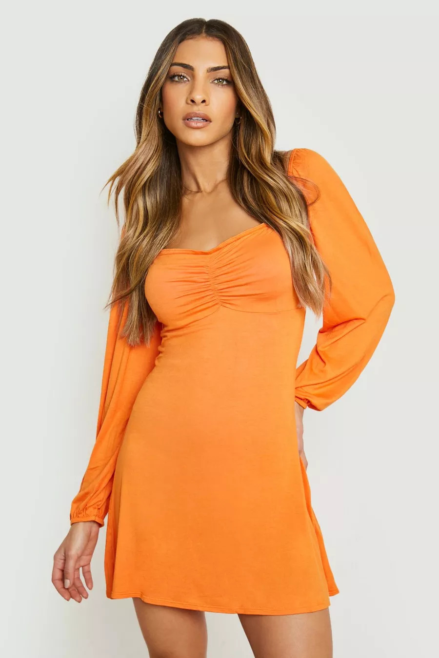 Puff Sleeve Long Sleeve Sundress | Boohoo.com (US & CA)