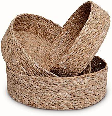 Woven Round Seagrass Basket Tray Set for Home - 3 Decorative Storage Baskets for Organizing and S... | Amazon (US)