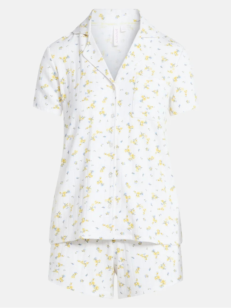 Joyspun Women’s Pointelle Knit Notch Top and Shorts Pajama Set, 2-Piece, Sizes XS-3X | Walmart (US)