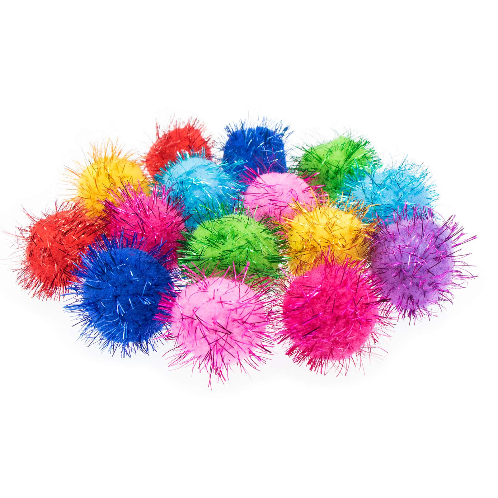 VAPKER 30 Piece 1.5" White Color Sparkle Balls Cat's Favorite Toy Tinsel Pom Poms Glitter | Amazon (US)