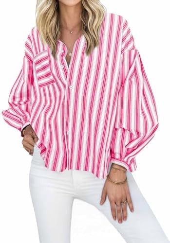 Cicy Bell Womens Striped Button Down Shirts 2024 Fall Fashion Puff Long Sleeve Loose Fitting Work... | Amazon (US)