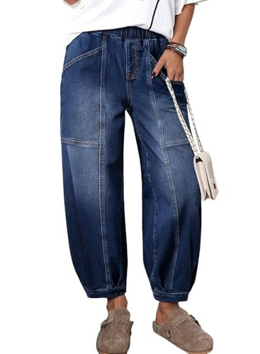 Sidefeel Barrel Jeans for Women Trendy Wide Leg High Waisted Cropped Baggy Relax Fit Stretch Pocketed Denim Ankle Pants Bluing Size 4 | Amazon (US)