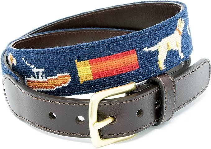 Needlepoint Belts for Men Handmade w/Cotton on Full Grain Leather Backing & Solid Brass Buckle | Amazon (US)