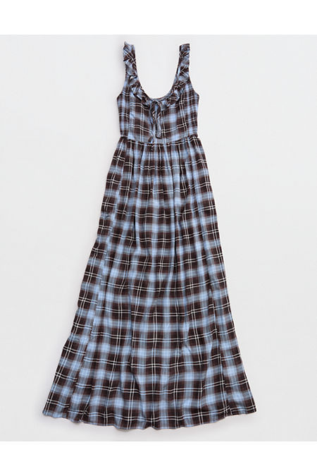 Aerie Happy & Drapey Side Smocked Dress Women's Cloudy Blue L | Aerie