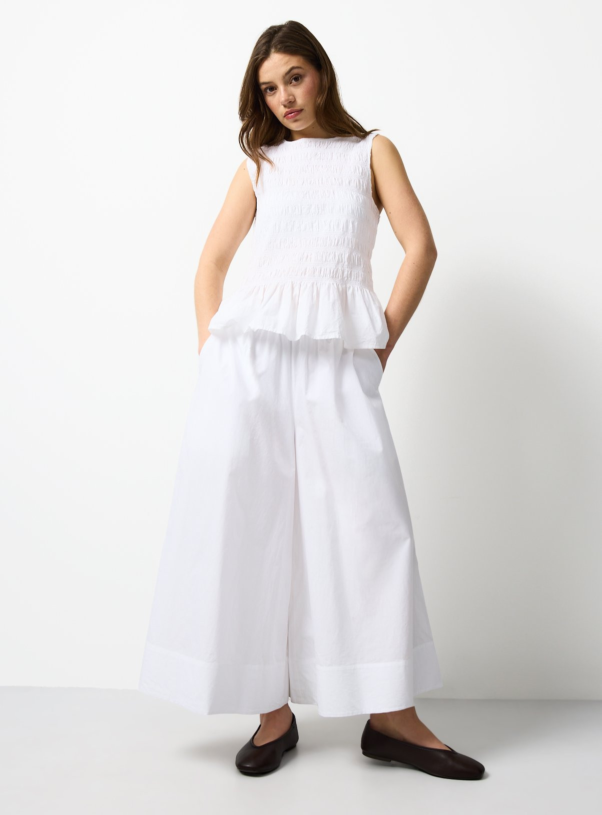 White Wide Leg Poplin Palazzo Trousers | Tu Clothing