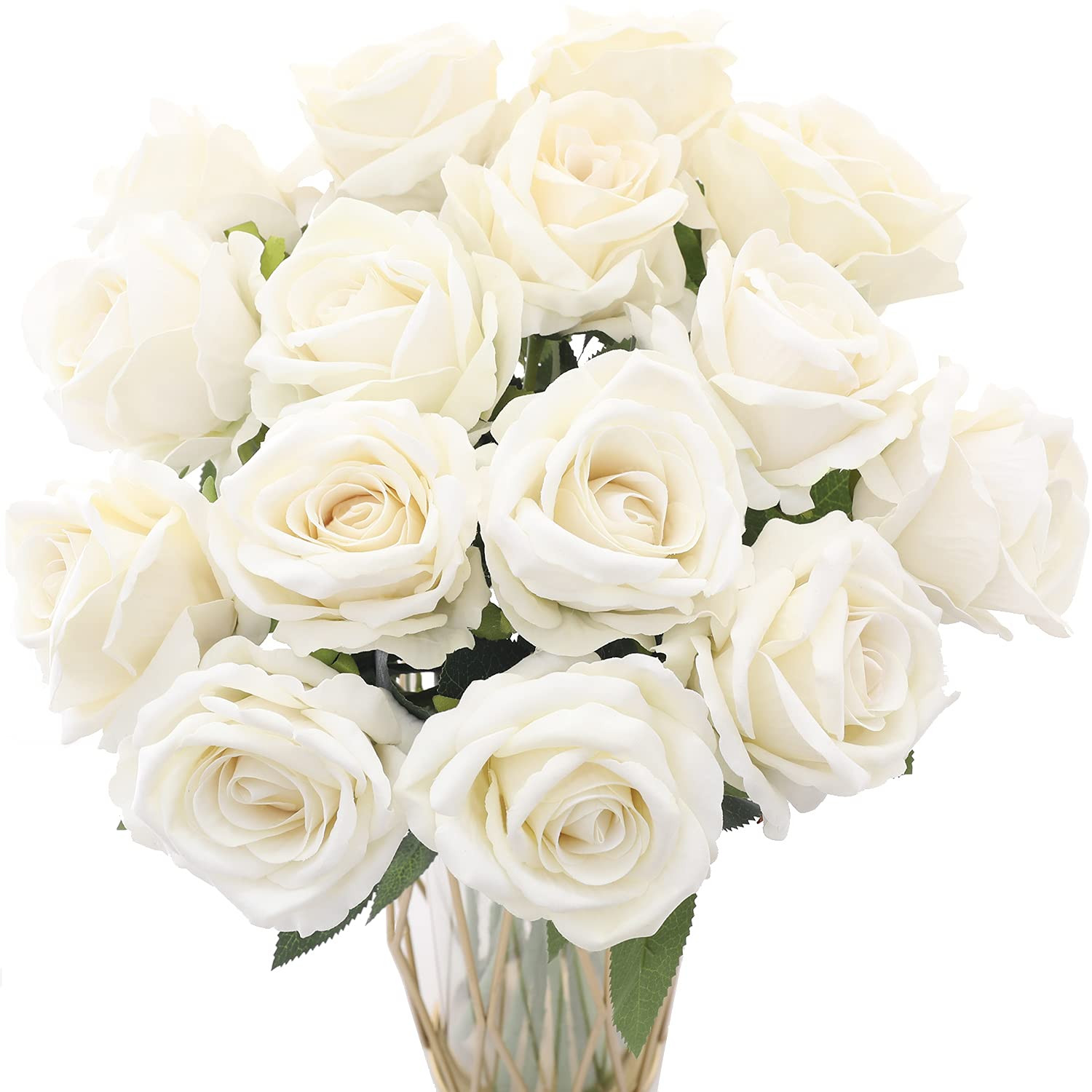 Cloudecor 15Pcs Artificial Roses Velet Real Touch Single Stem Fake Roses Silk Realistic Bouquet F... | Amazon (US)