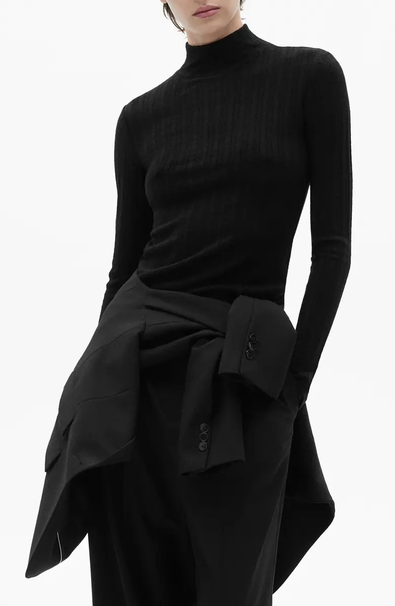 MANGO Mock Neck Long Sleeve Rib Top | Nordstrom | Nordstrom