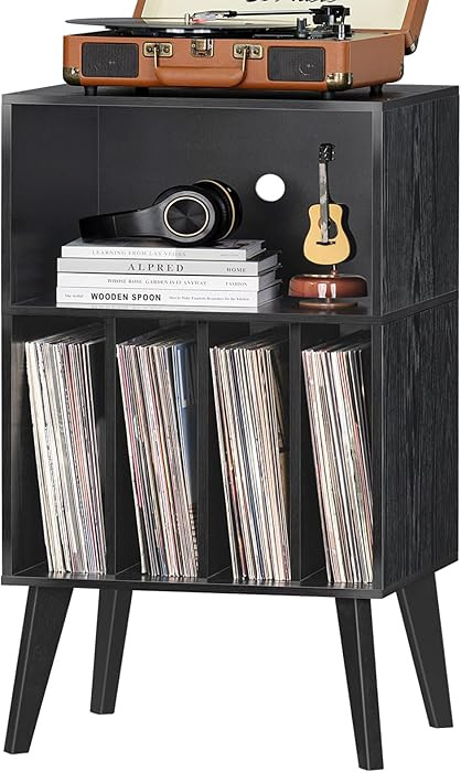 Lerliuo Record Player Stand, Black Turntable Stand Holds up to 160 Albums, Mid-Century Vinyl Stor... | Amazon (US)