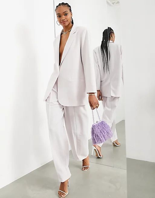 ASOS EDITION oversized longline blazer in stone in pale grey | ASOS (Global)