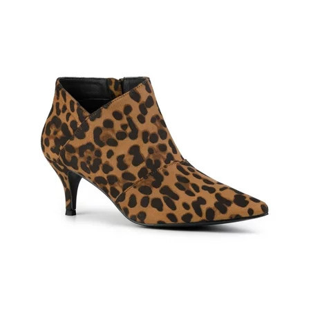 BLISSFUL STEP Women s Ankle Boots Solid Color Pointed Toe Kitten Heel Leopard 7.5 | Walmart (US)