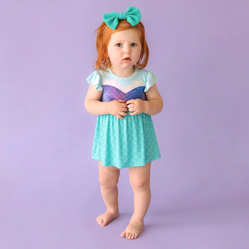 Ariel Blue Ruffled Baby Bodysuit Dress | Posh Peanut | Disney's The Little Mermaid | Posh Peanut